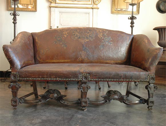 3 Piece Set of Leather Upholstered Walnut Seating Furniture